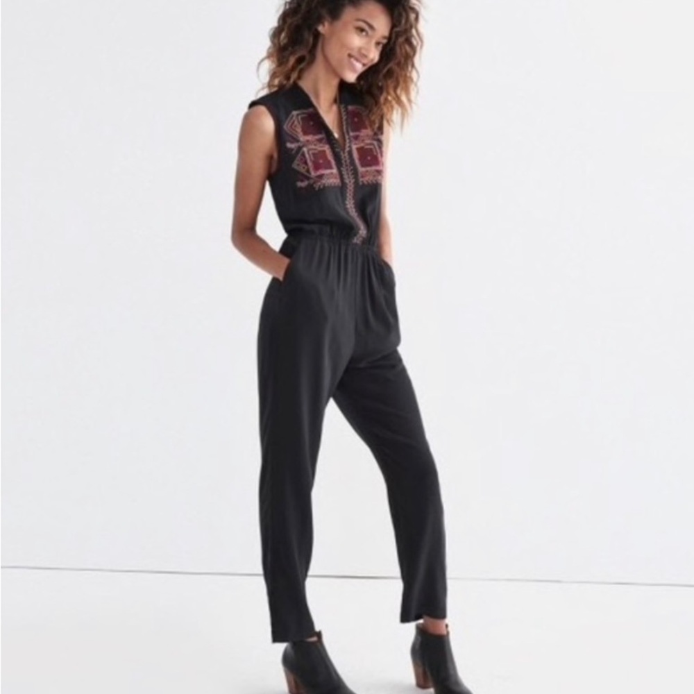 Madewell Black Jumpsuit with Pink Embroidery